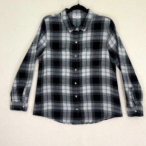 Calvin Klein Long Sleeve Button Up Collared Shirt Black & White Checkered Plaid